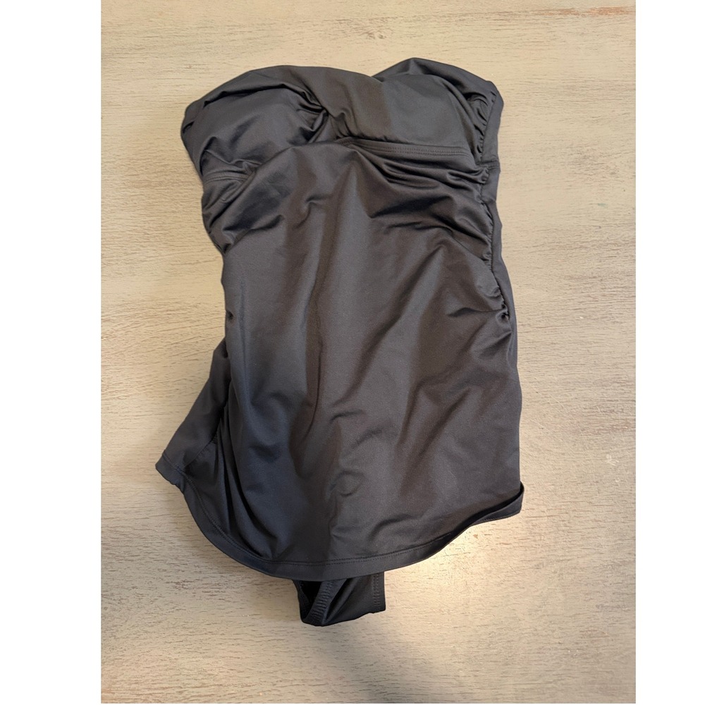 Jantzen Black Bandeau One Piece Swimsuit Twist Front Ruched Swimdress Womens 10